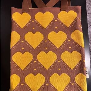 Brown and Yellow Heart Pattern Tote Bag
